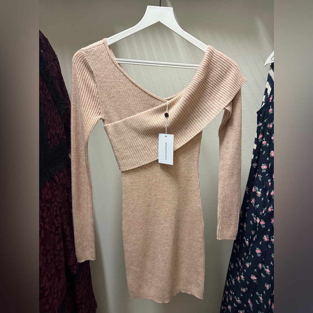 Ribbed Off-Shoulder Knit Dress